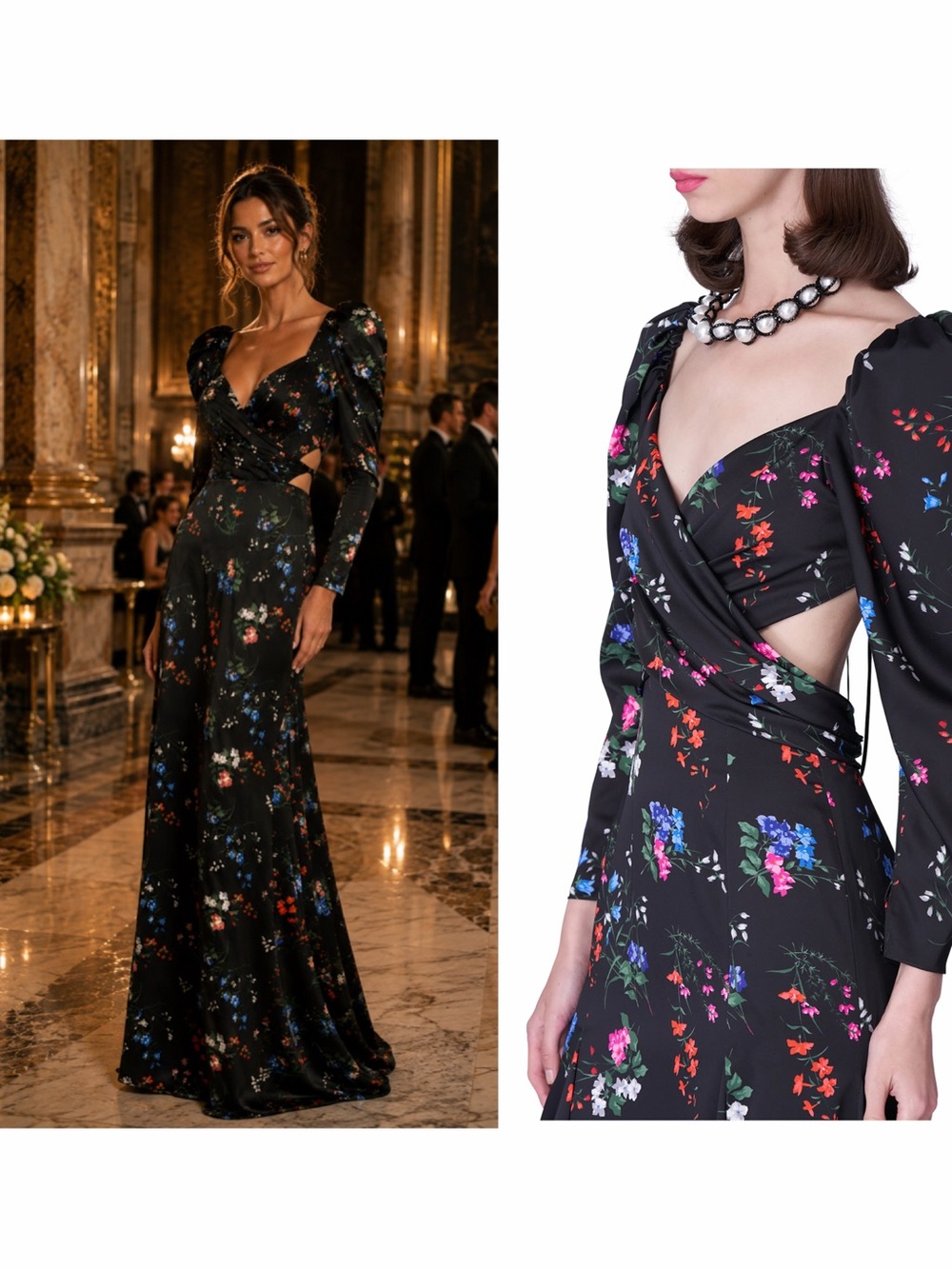 Carolina Herrera Black Floral Cutout Gown Long Sleeve 12 Formal Wedding NWT 🟡